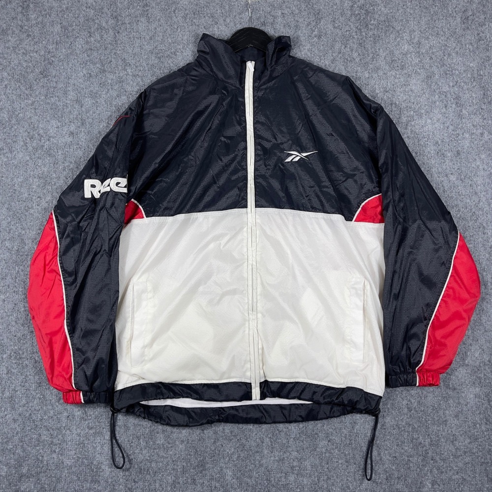 Vintage Reebok Windbreaker Jacket Mens Large Black White Red Colorblock Zip Up